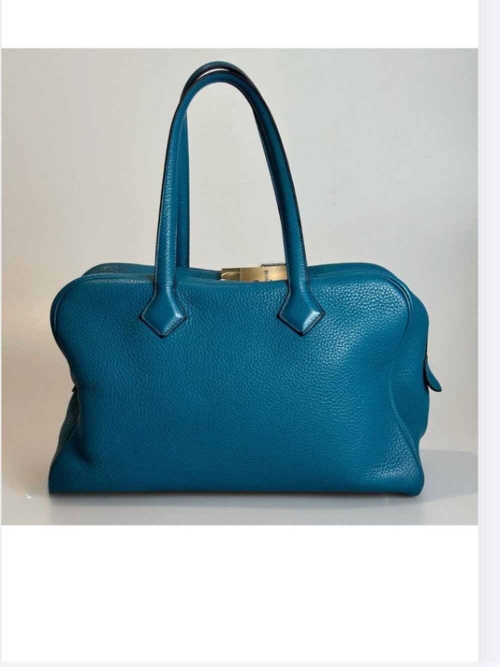 Pre Owned Hermes Taurillion Clemence Top Handle Bag Victoria 35 Tanzanite Blue